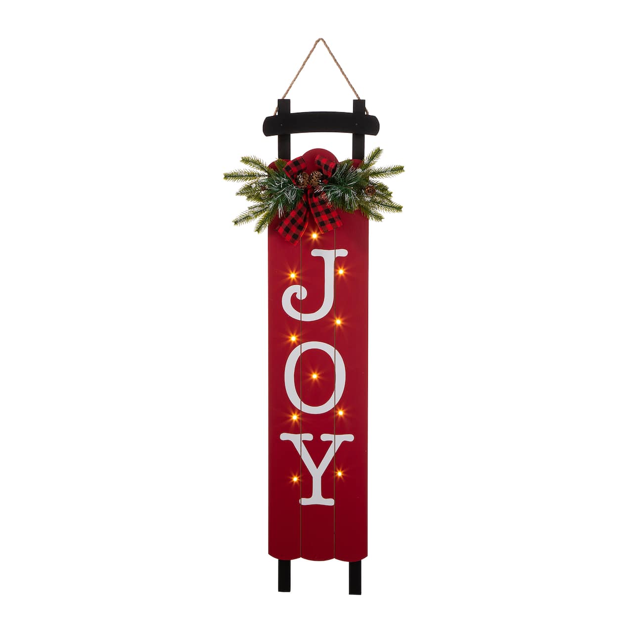 Glitzhome&#xAE; 40&#x22;&#xA0;Lighted Wooden Sleigh JOY Porch Sign